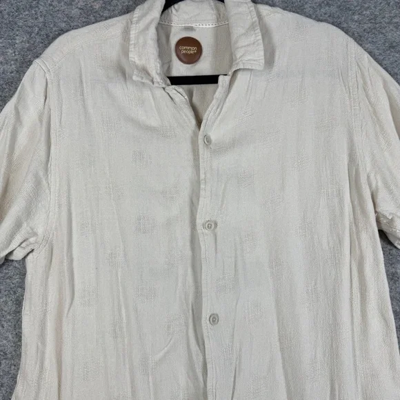 Common People Linen Blend Textured Polka Dot Button Up Shirt Size L Resort Wear - Picture 6 of 14